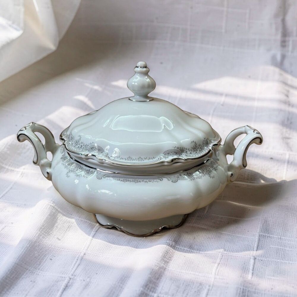 Hutschenreuther Soup Tureen w/Lid Germany Platinum Sylvia Lorelei Heidelberg